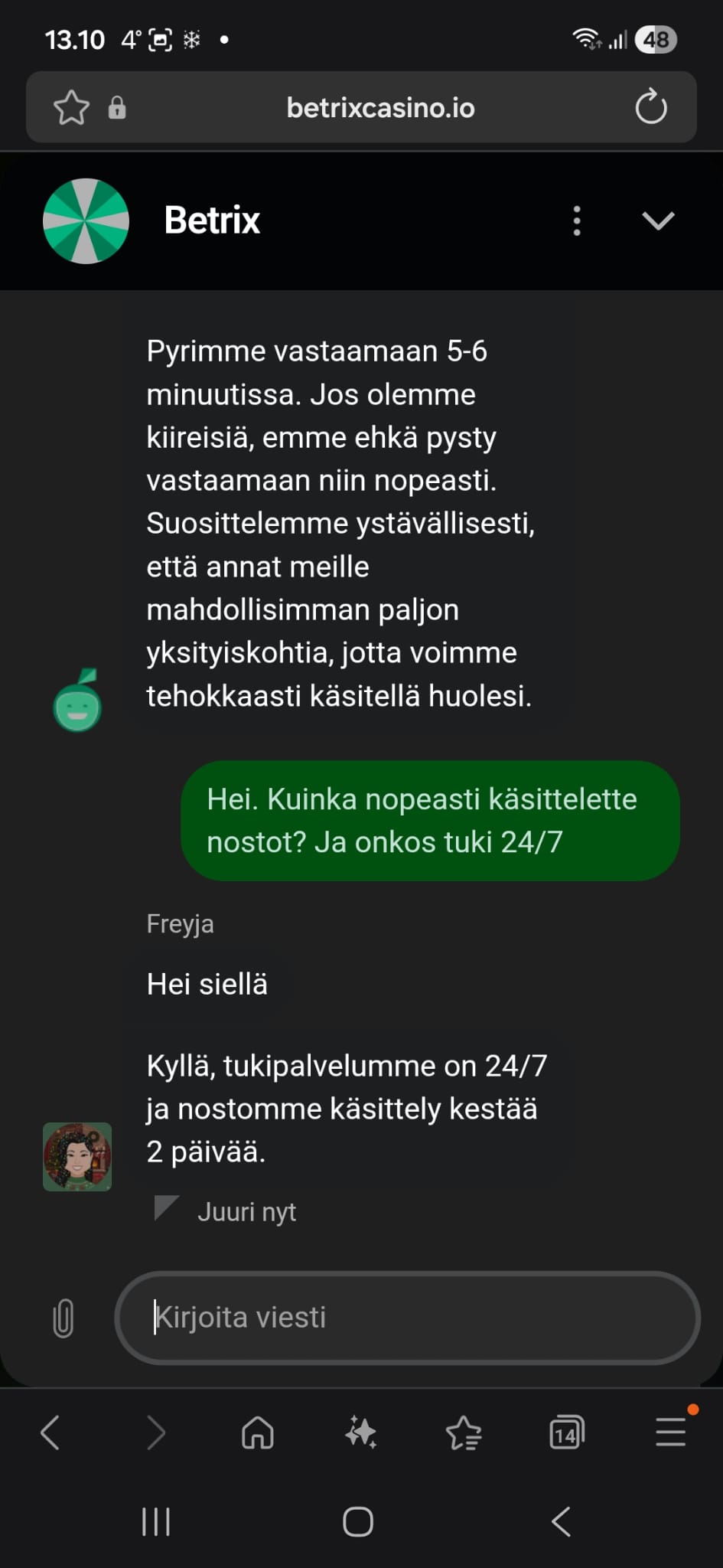 Odotimme tukea muutaman minuutin