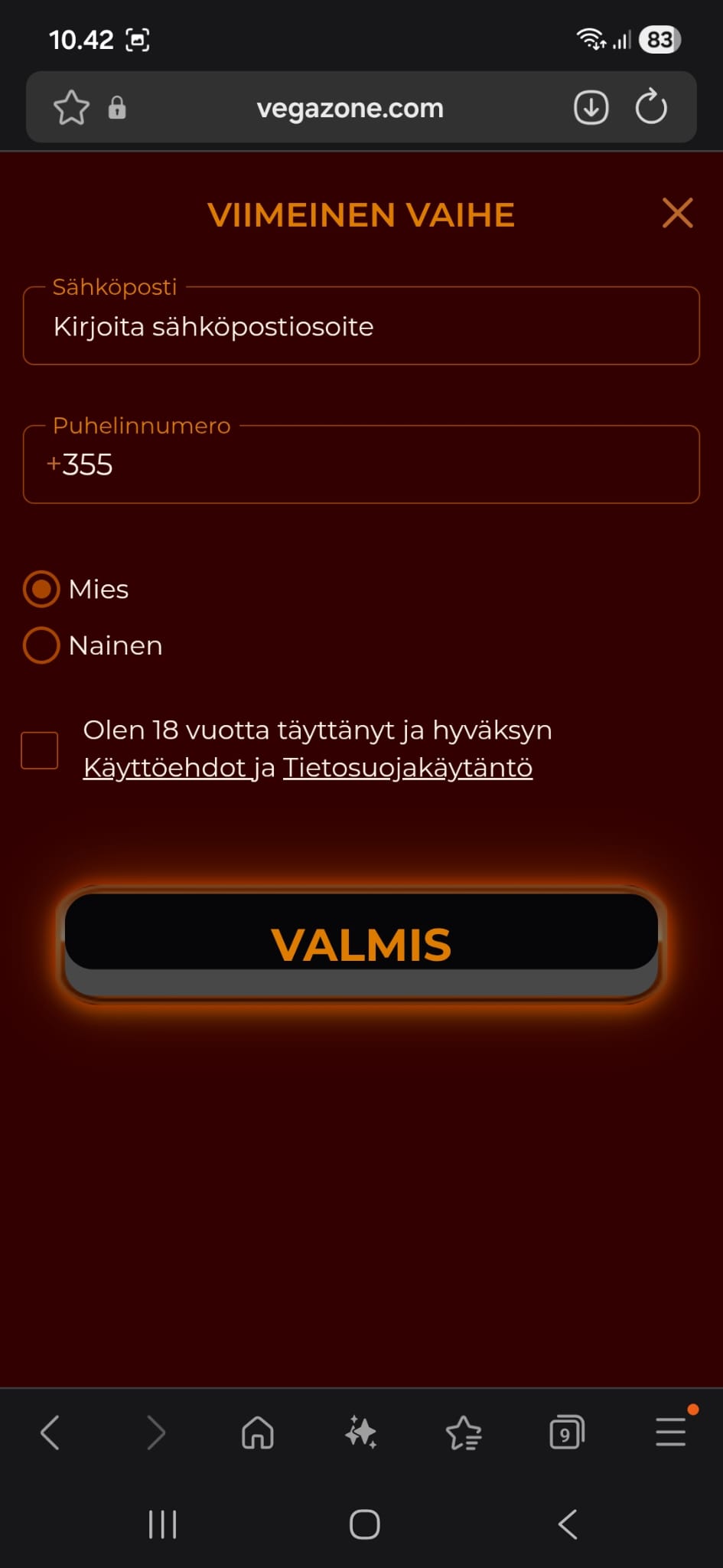 Puhelinnumero ja sähköposti tarvitaan