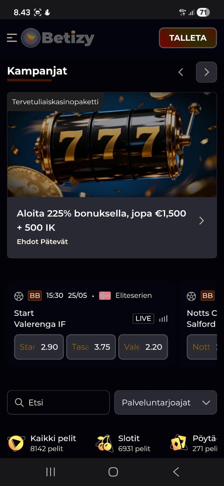 Tältä näyttää talletuksen jälkeen