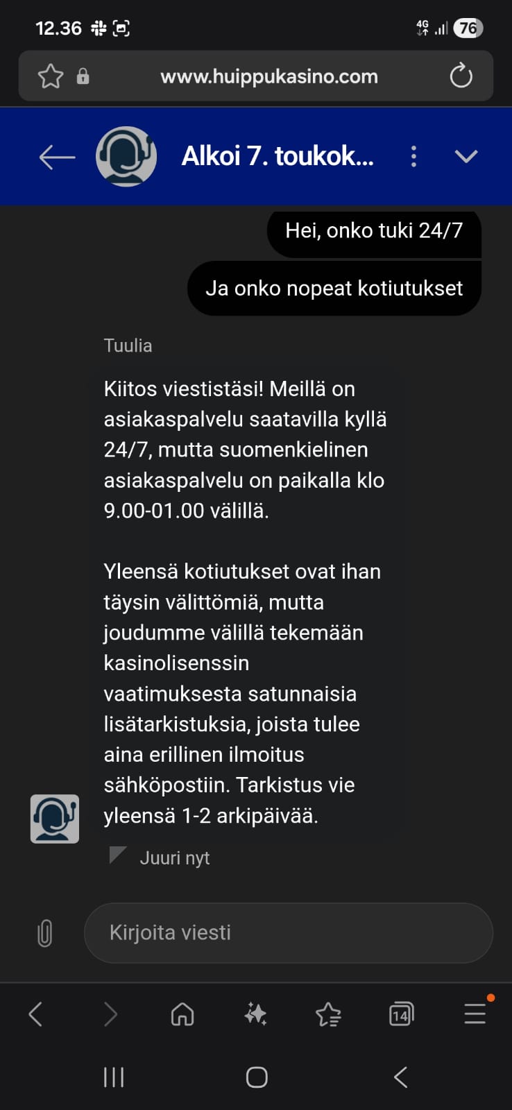 Asiakaspalvelu toimi hyvin