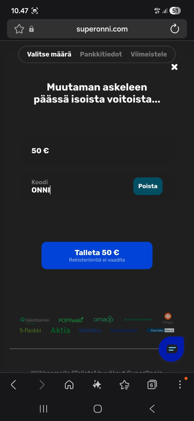 Muista bonuskoodi